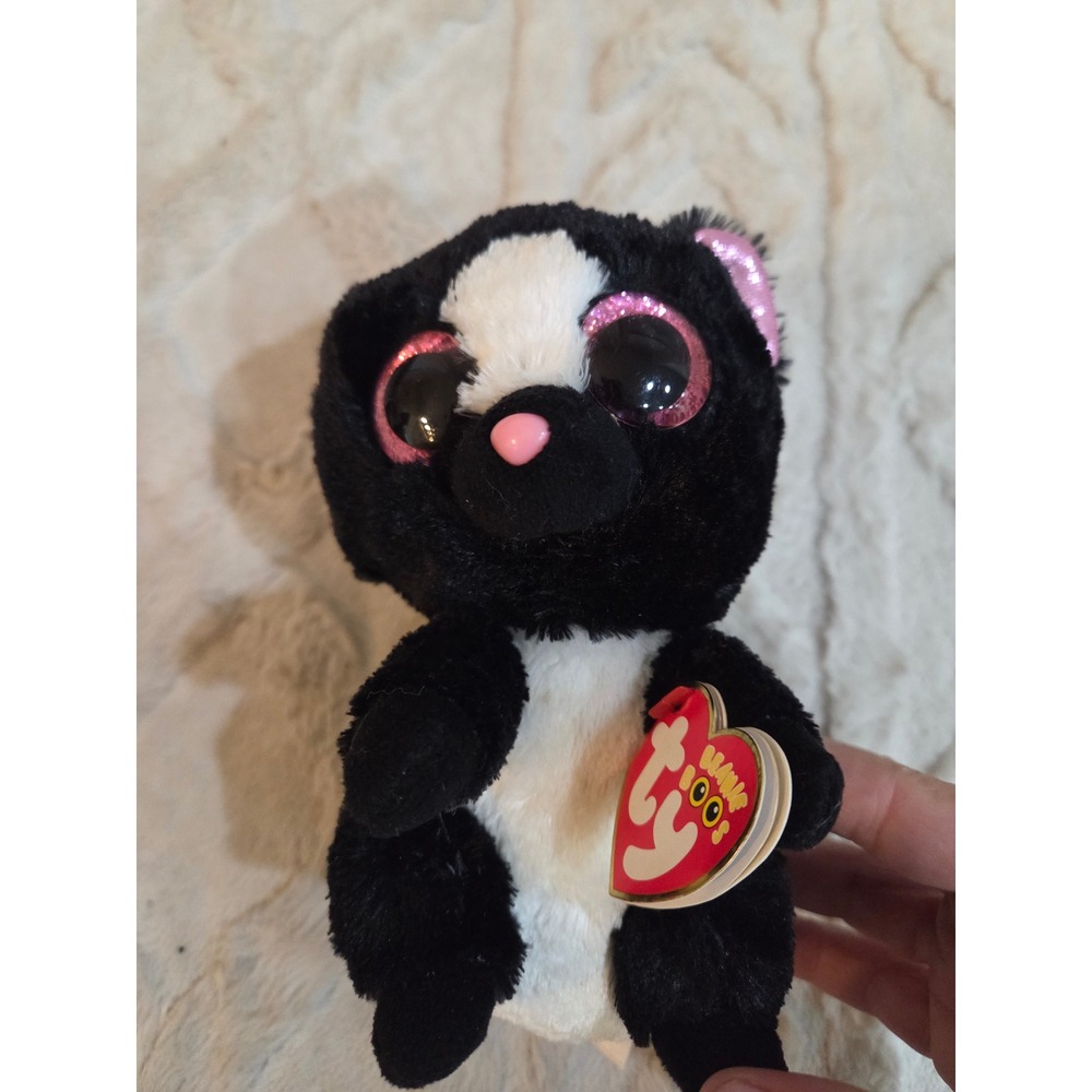 Ty Beanie Boos Flora the Skunk 6 inch Plush Pink Glitter Eyes Stuffed Animal NWT